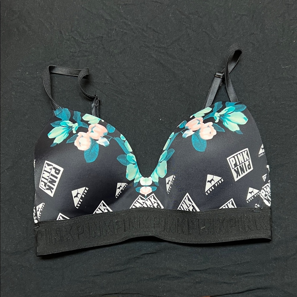 PINK Victoria's Secret Black Floral Bra